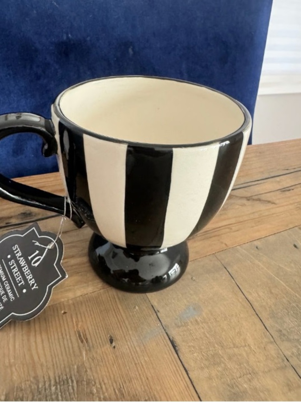 Black and Cream Striped Pedestal Ceramic Mug